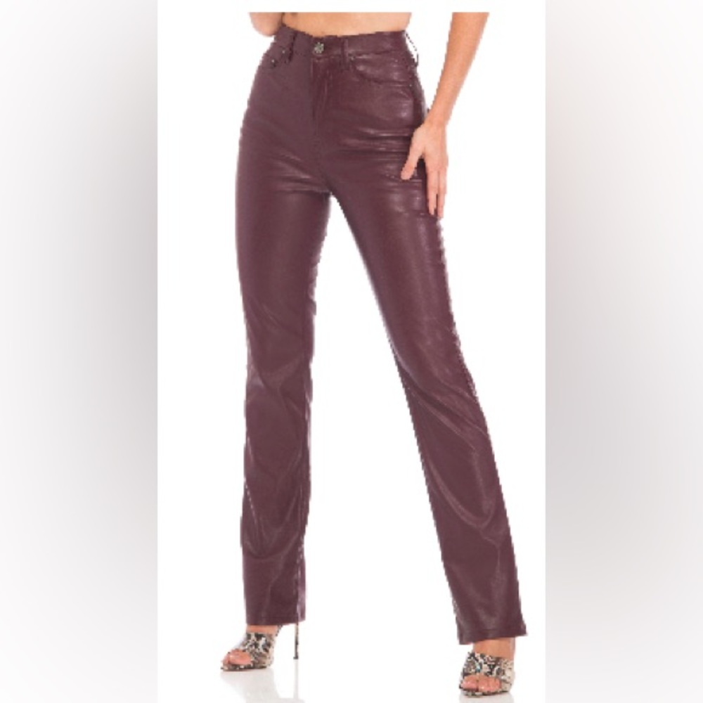 AFRM Heston Faux Leather Straight Leg Pants- color: Port Royale (burgundy)